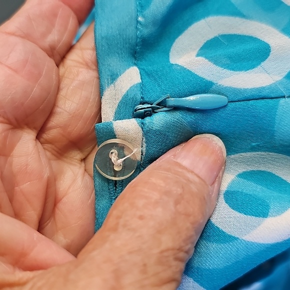 Esperanto Tourquise Circle Patterned Women's 100% Silk Pleated Skirt XS - Picture 6 of 6